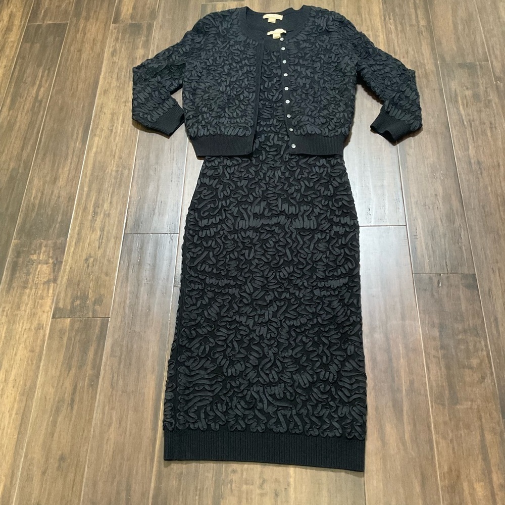 Michael Kors Collection Black Soutache Bodycon Dress With Cardigan Size M